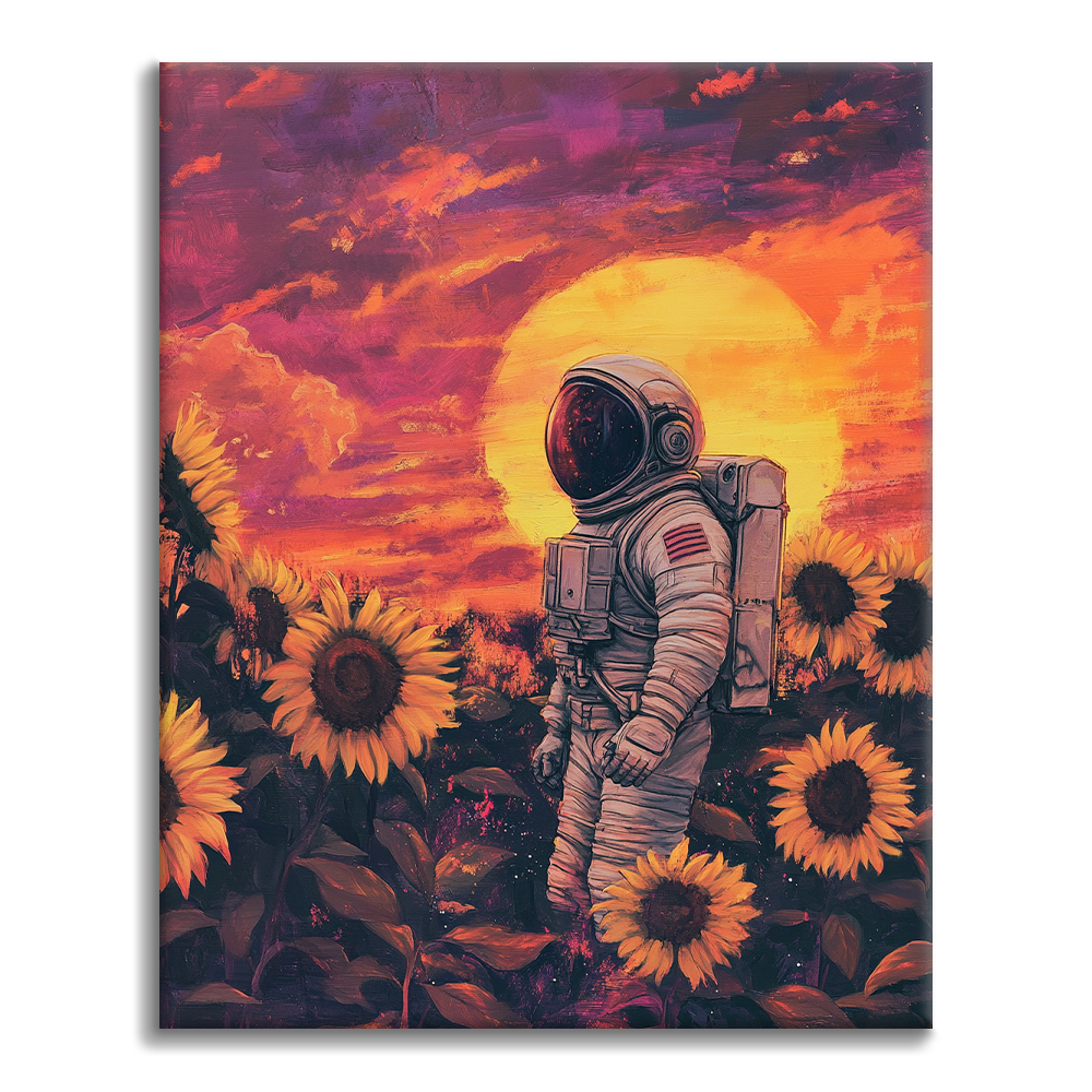 Astronauta na polach słoneczników - Malowanie po numerach