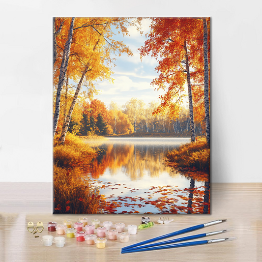 Szczegóły zestawu Autumn Forest - Malowanie po numerach - wysokiej jakości płótno i farby akrylowe