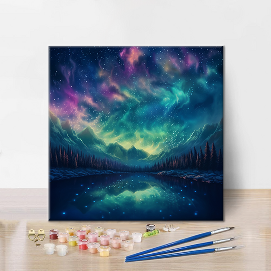 Szczegóły zestawu Fantasy Night Sky - Malowanie po numerach - wysokiej jakości płótno i farby akrylowe
