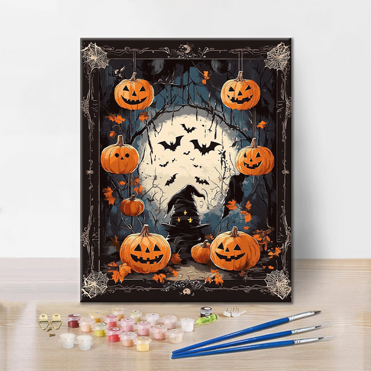 Szczegóły zestawu Wicked Pumpkin - Malowanie po numerach - wysokiej jakości płótno i farby akrylowe