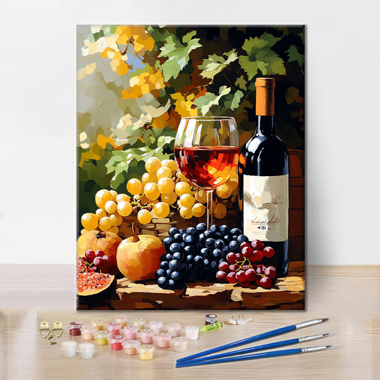 Szczegóły zestawu Wine and Fruit in Vineyard - Malowanie po numerach - wysokiej jakości płótno i farby akrylowe