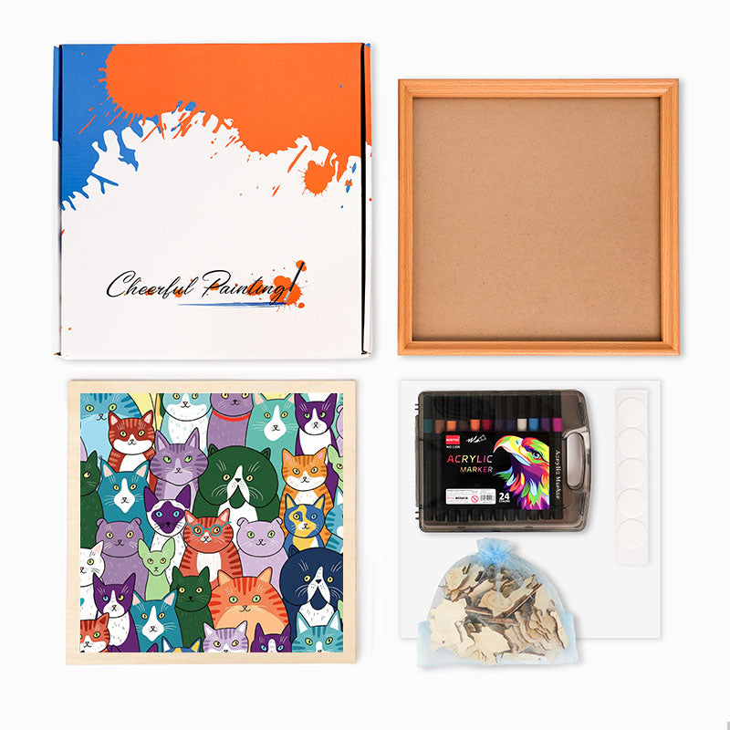 Dziwne koty - Drewniana układanka do kolorowania