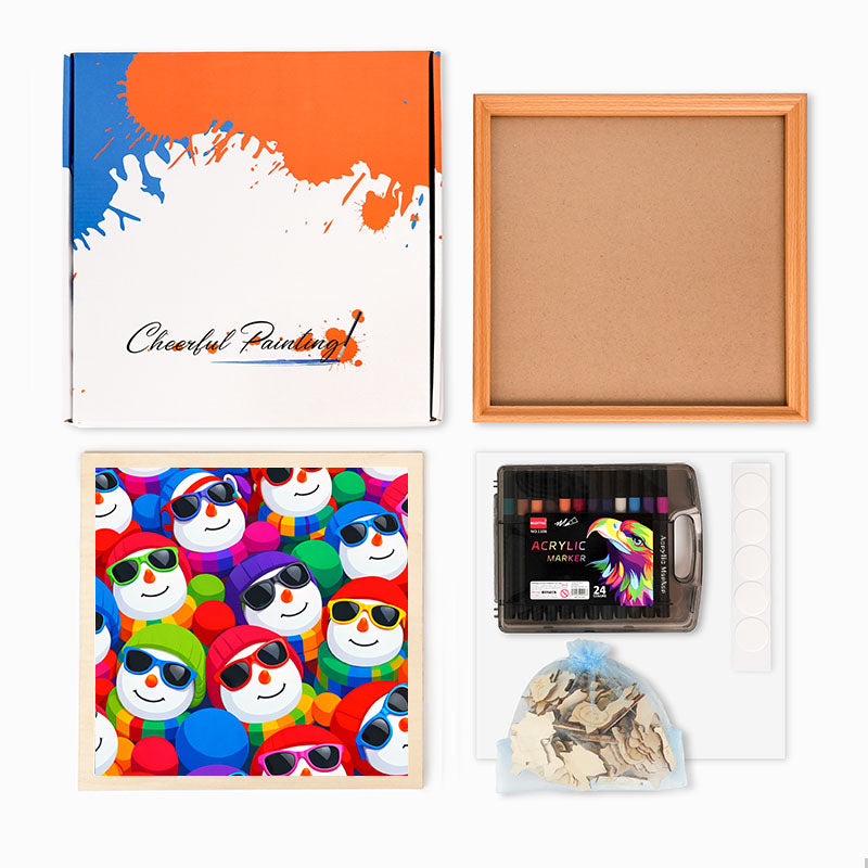 Fajne bałwany - Drewniana układanka do kolorowania