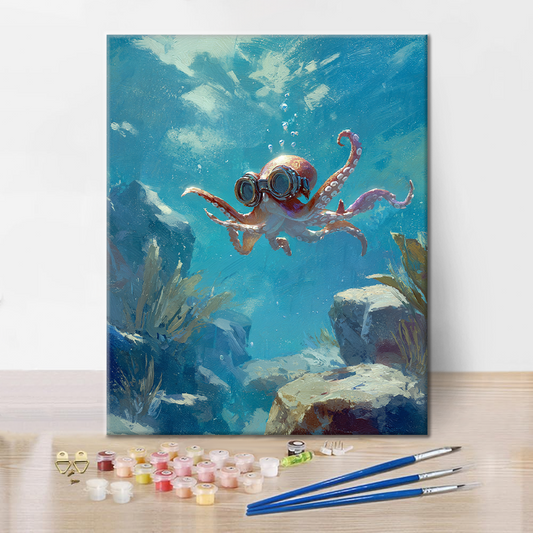Szczegóły zestawu Adventure Octopus - Malowanie po numerach - wysokiej jakości płótno i farby akrylowe