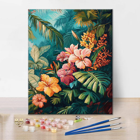 Szczegóły zestawu Tropical Bloom - Malowanie po numerach - wysokiej jakości płótno i farby akrylowe