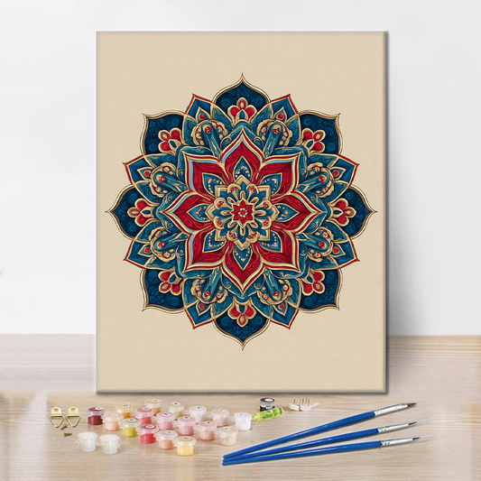 Szczegóły zestawu Twin Mandala - Malowanie po numerach - wysokiej jakości płótno i farby akrylowe