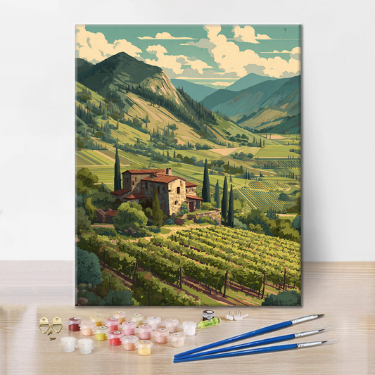 Szczegóły zestawu Emerald Vineyard - Malowanie po numerach - wysokiej jakości płótno i farby akrylowe
