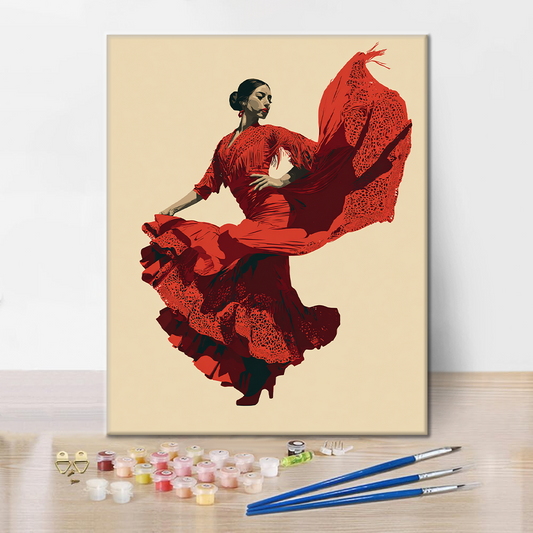 Szczegóły zestawu Tancerka Flamenco - Malowanie po numerach - wysokiej jakości płótno i farby akrylowe