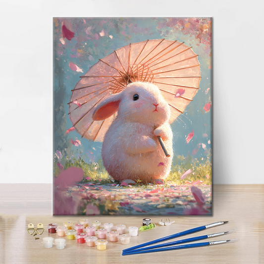 Szczegóły zestawu Bunny Blossom - Malowanie po numerach - wysokiej jakości płótno i farby akrylowe