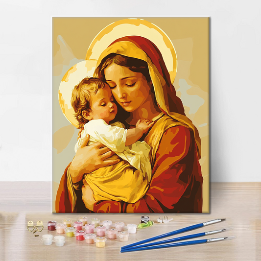 Szczegóły zestawu Holy Embrace - Malowanie po numerach - wysokiej jakości płótno i farby akrylowe