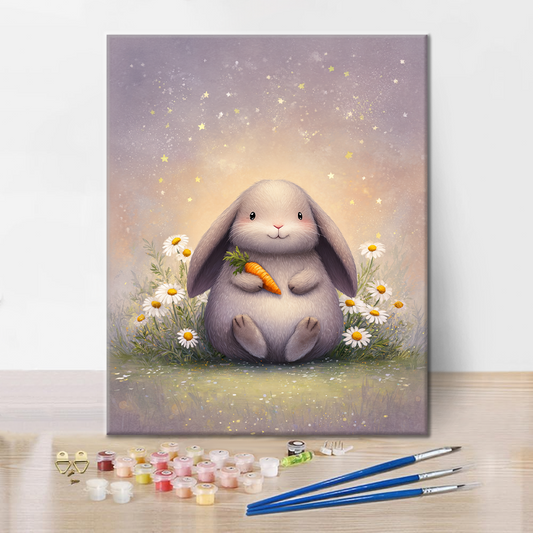 Szczegóły zestawu Marchewkowe marzenia – malowanie po numerach - wysokiej jakości płótno i farby akrylowe
