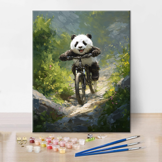 Szczegóły zestawu Rower górski Panda - Malowanie po numerach - wysokiej jakości płótno i farby akrylowe