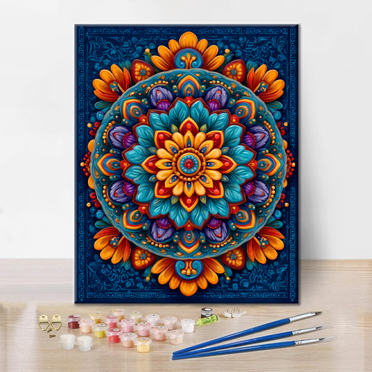 Szczegóły zestawu Radiant Mandala - Malowanie po numerach - wysokiej jakości płótno i farby akrylowe