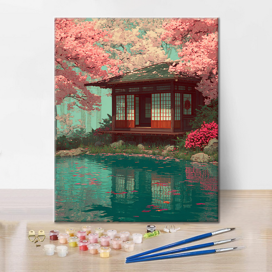 Szczegóły zestawu Cherry Blossom Serenity - Malowanie po numerach - wysokiej jakości płótno i farby akrylowe