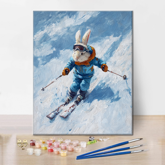 Szczegóły zestawu Speedy Snow Rabbit - Malowanie po numerach - wysokiej jakości płótno i farby akrylowe