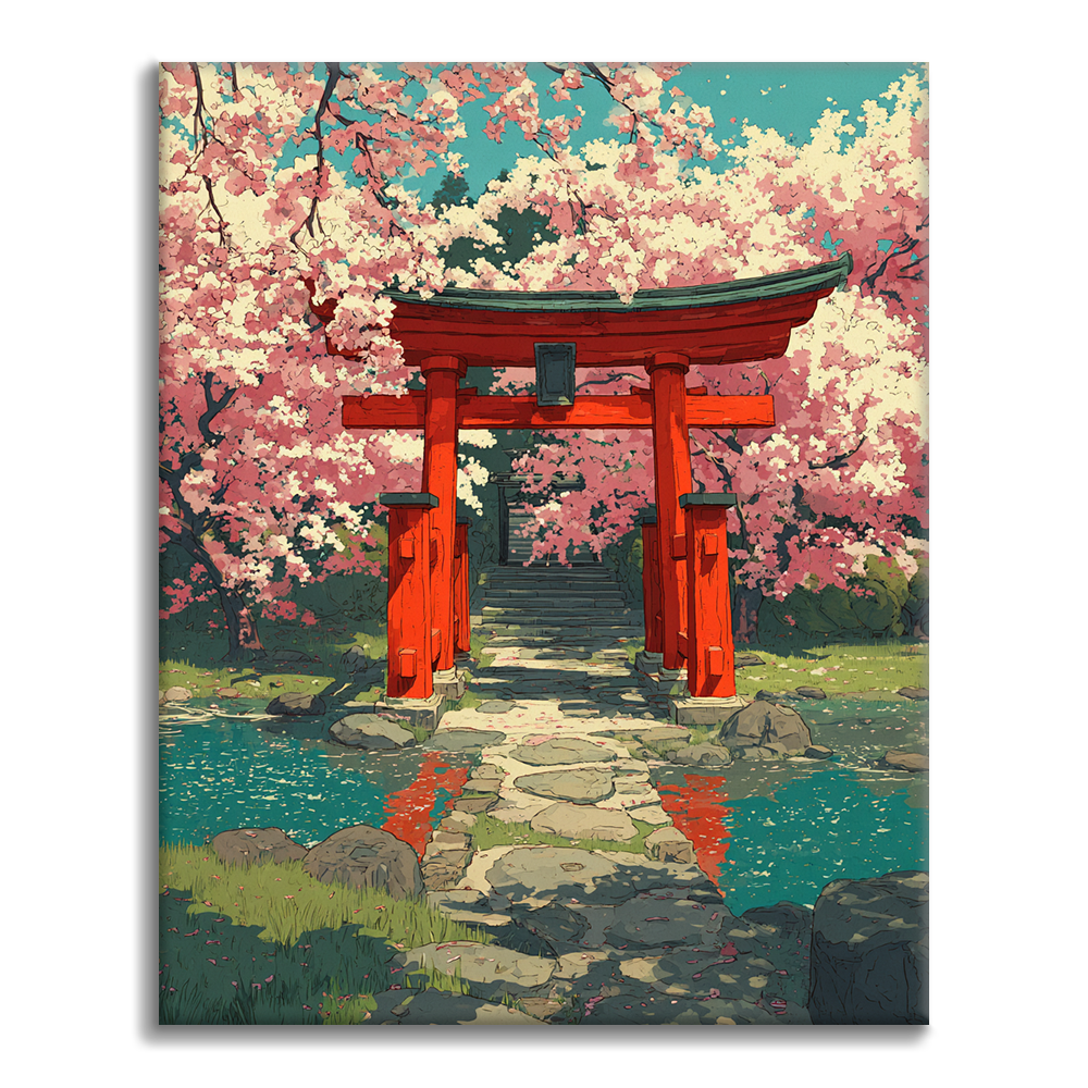 Cherry Blossom Torii - Malowanie po numerach