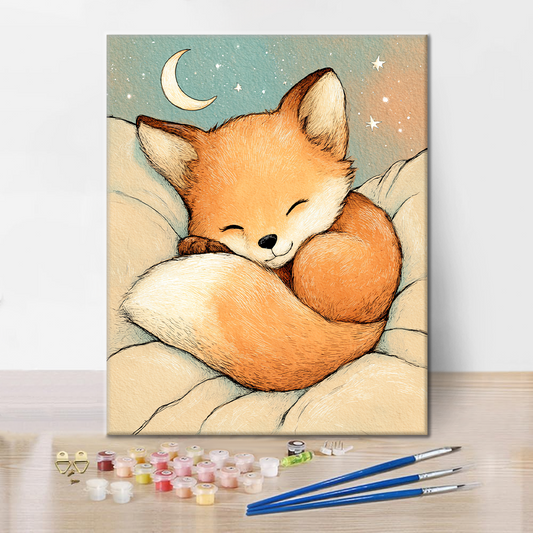 Szczegóły zestawu Starry Fox Nap - Malowanie po numerach - wysokiej jakości płótno i farby akrylowe