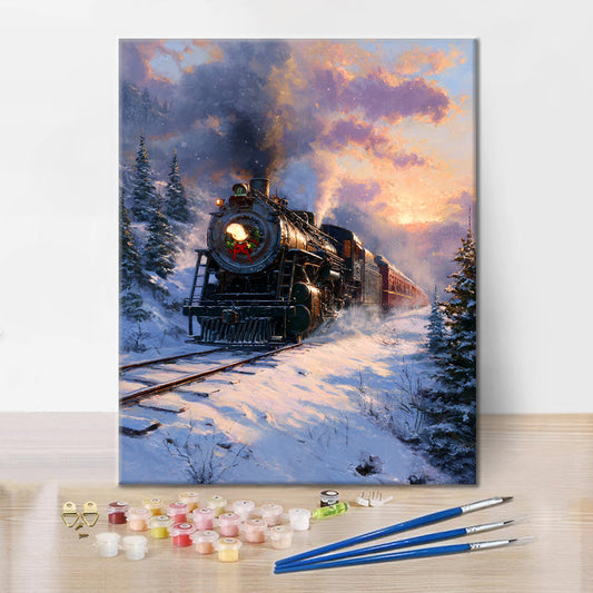 Szczegóły zestawu Winter Express – Malowanie po numerach - wysokiej jakości płótno i farby akrylowe