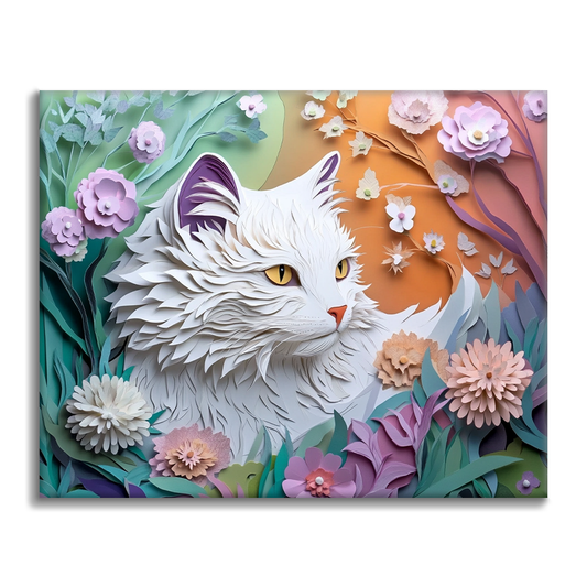 Szepty kota z papierowych kwiatów - Malowanie według numerów