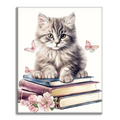 Zestaw Ostatni dzień-słodkie koty clipart z książkami-Malowanie po numerach - Cheerful Painting