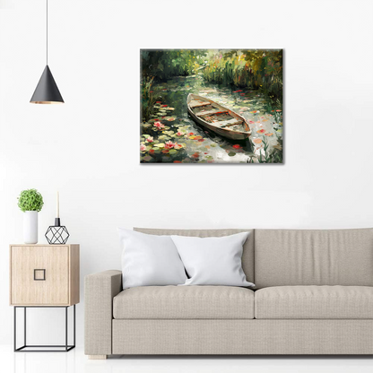 Łódź na jeziorze — malowanie według numerów