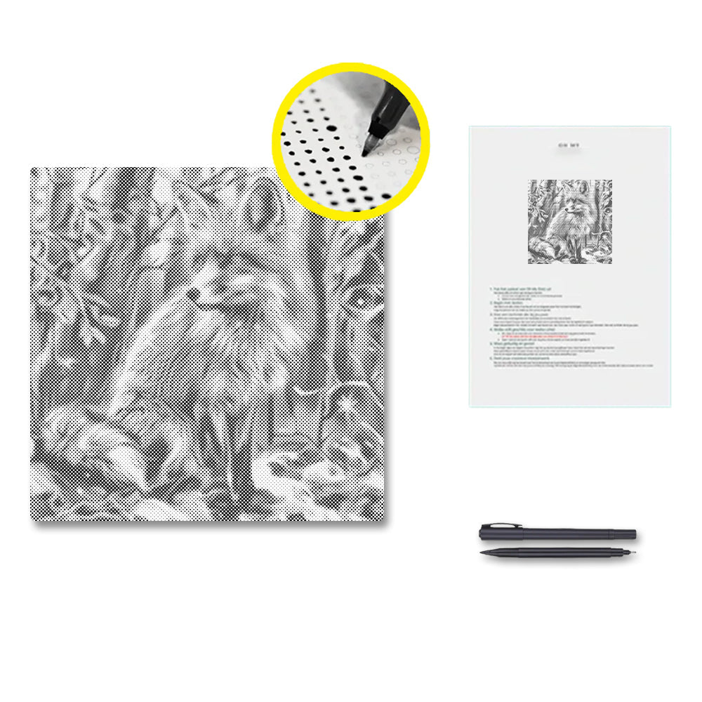 Fox In A Snowy Forest - Malowanie kropkami