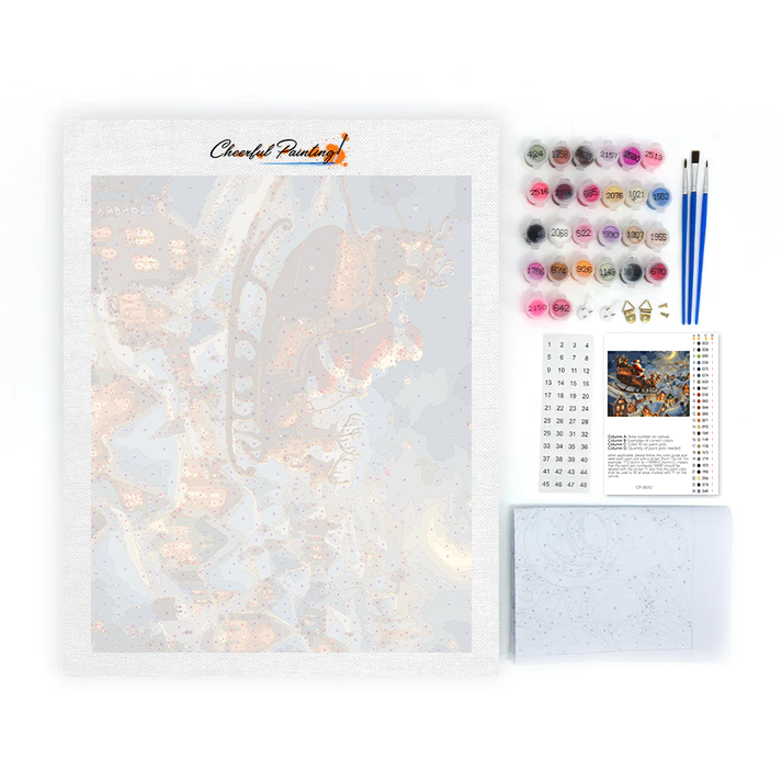 Święty Mikołaj i Sanie - Malowanie po numerach