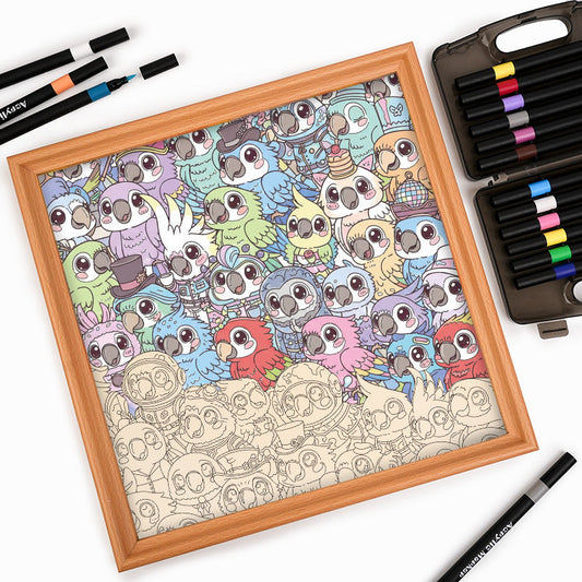 Papużka falista - Drewniana układanka do kolorowania