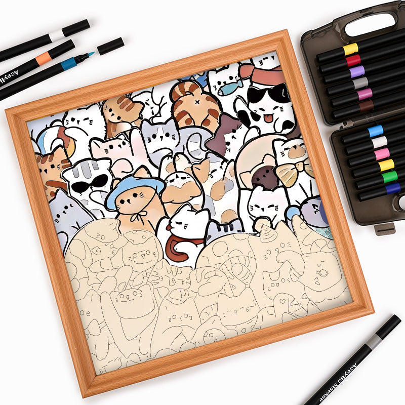 Leniwe Koty - Drewniana Kolorowanka