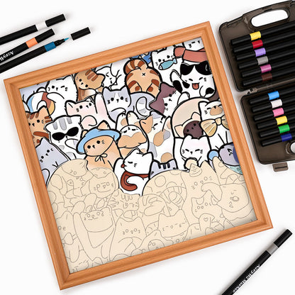 Leniwe Koty - Drewniana Kolorowanka