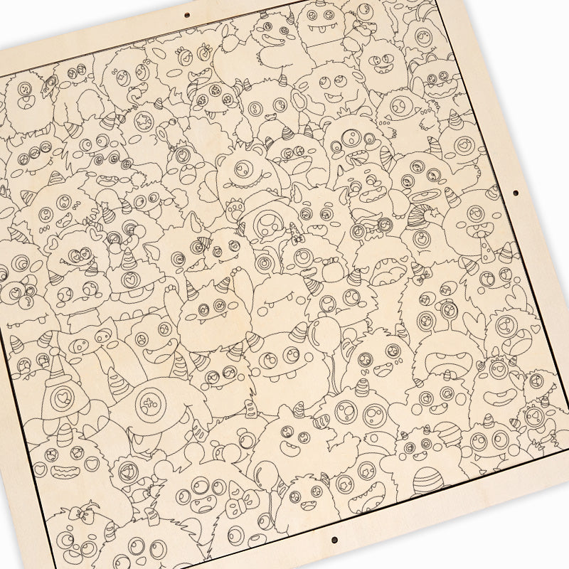 Mały Potwór - Drewniana układanka do kolorowania