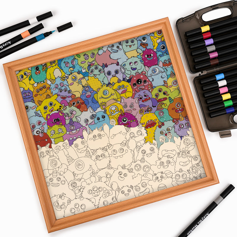 Mały Potwór - Drewniana układanka do kolorowania