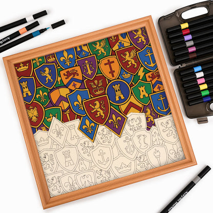 Kolekcja odznak - Drewniana układanka do kolorowania