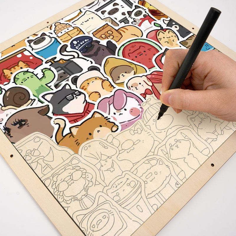 Szczęśliwe zwierzaki - Drewniana układanka do kolorowania