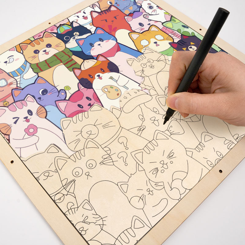 Zabawne Koty - Drewniana układanka do kolorowania