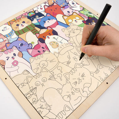 Zabawne Koty - Drewniana układanka do kolorowania