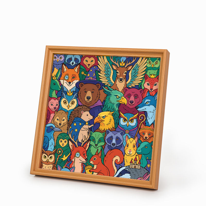 Zaczarowani leśni przyjaciele - Drewniana układanka do kolorowania