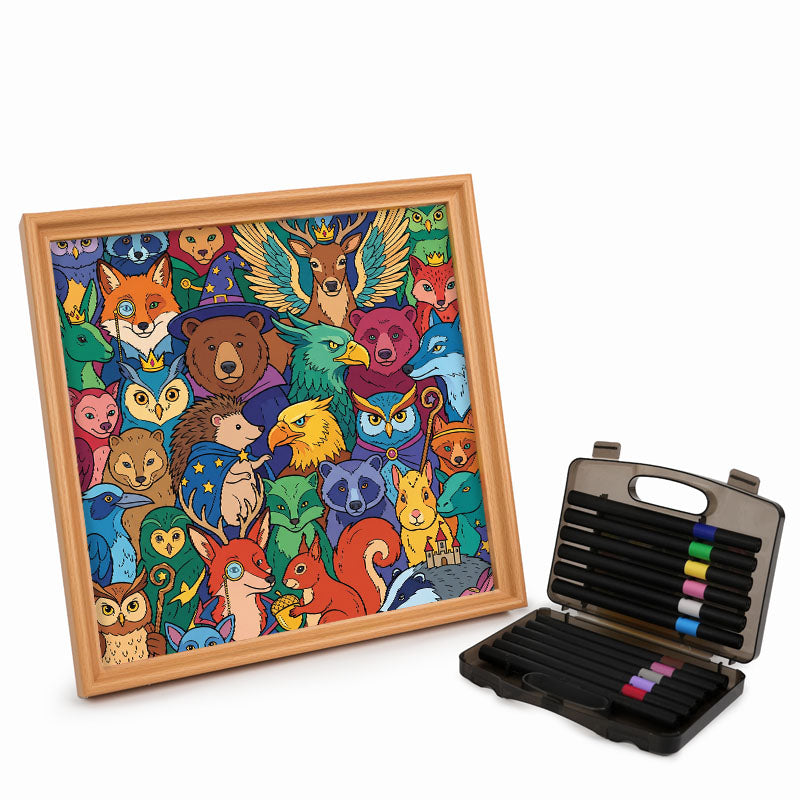 Zaczarowani leśni przyjaciele - Drewniana układanka do kolorowania