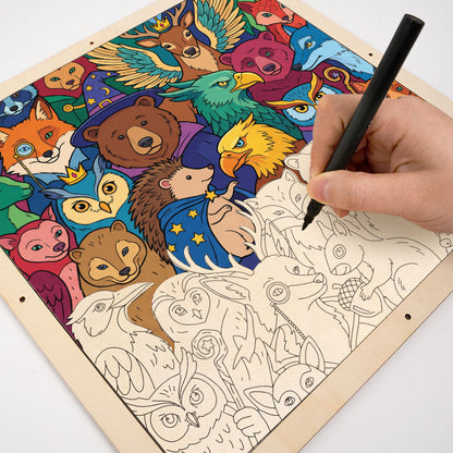 Zaczarowani leśni przyjaciele - Drewniana układanka do kolorowania