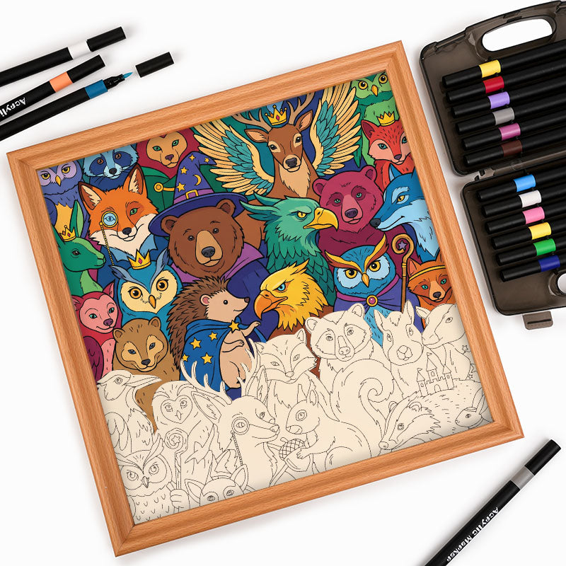 Zaczarowani leśni przyjaciele - Drewniana układanka do kolorowania