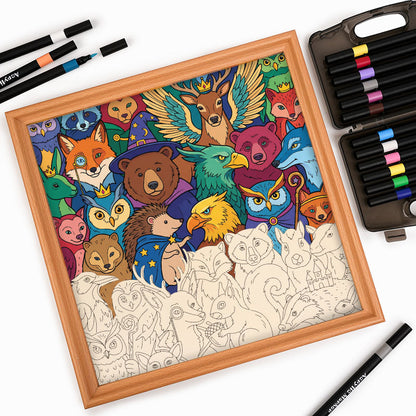 Zaczarowani leśni przyjaciele - Drewniana układanka do kolorowania