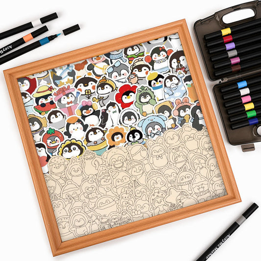 Zabawne pingwiny - Drewniana układanka do kolorowania