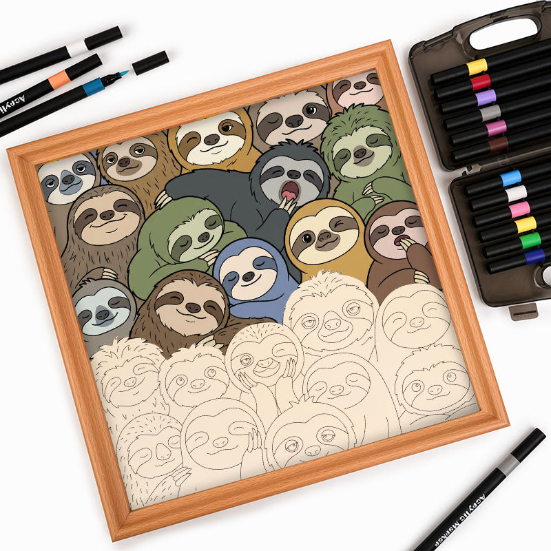 Leniwce - Drewniana układanka do kolorowania