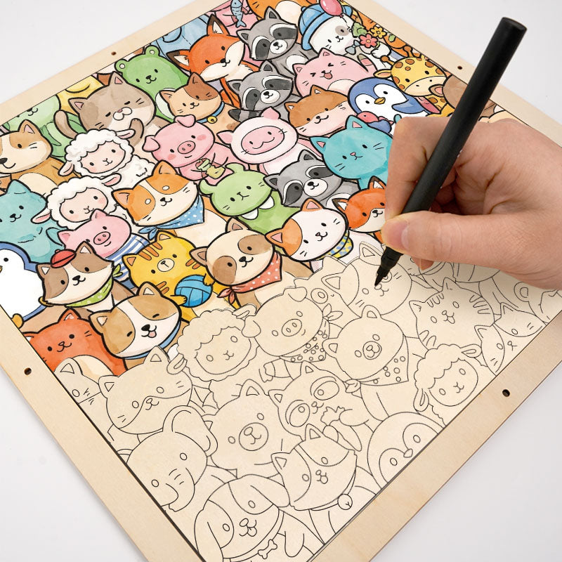 Fantastyczne zwierzęta - Drewniana układanka do kolorowania