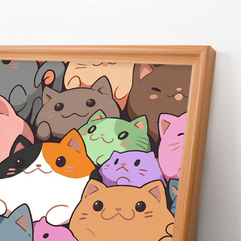 Okrągłe Małe Kocięta - Drewniana układanka do kolorowania