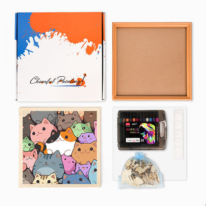 Okrągłe Małe Kocięta - Drewniana układanka do kolorowania