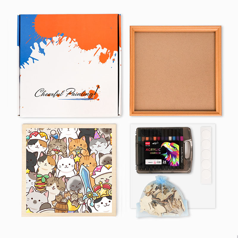 Magiczne Kocięta - Drewniana układanka do kolorowania