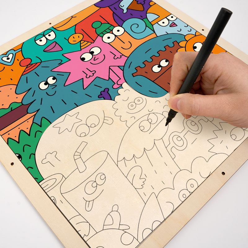 Twarze rzeczy – Drewniana układanka do kolorowania