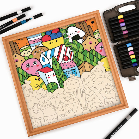 Przyjaciele jedzenia - Drewniana układanka do kolorowania