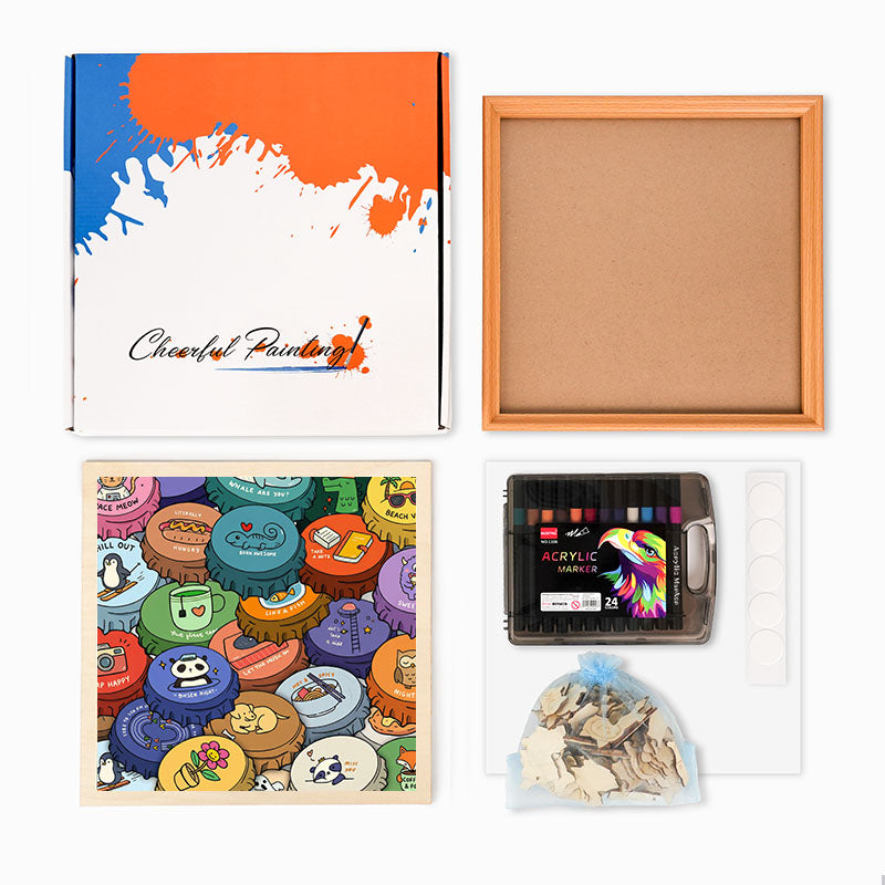 Kolorowe czapki - Drewniana układanka do kolorowania